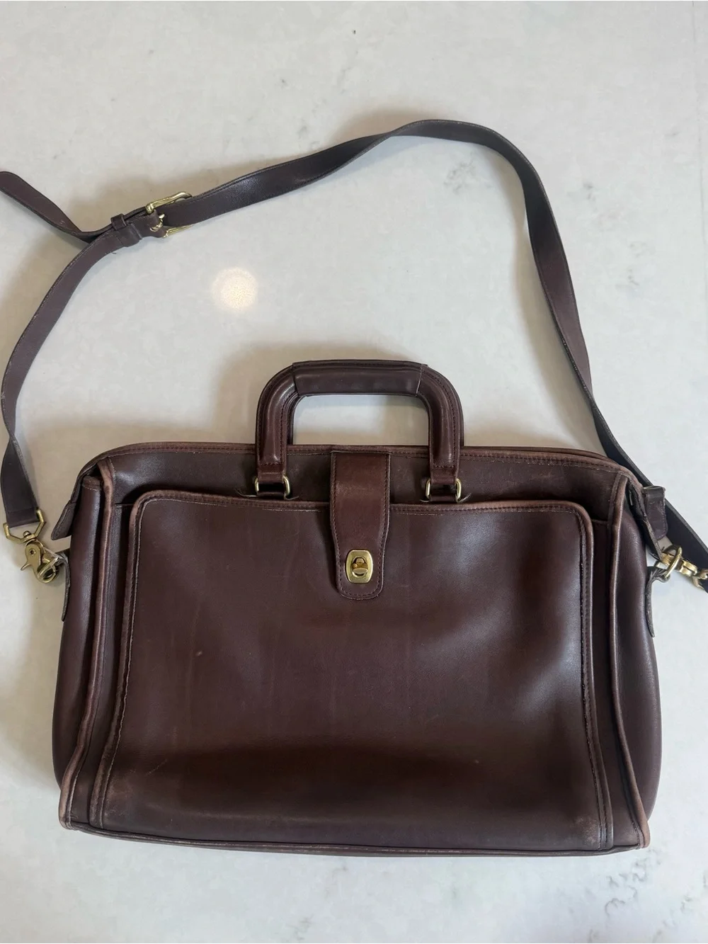 Vintage Coach Brown Glovetanned Leather Briefcase/Laptop Bag • Brass Hardware